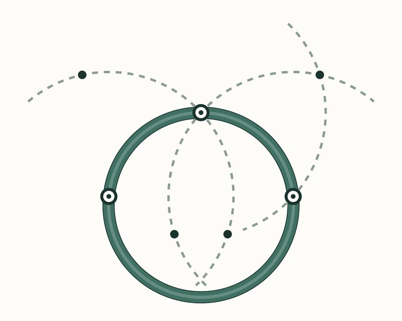 Swing an arc from the right crossing